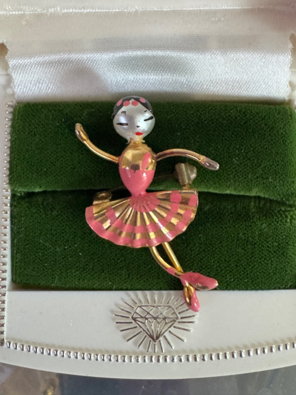 Vintage Whimsey Ballerina Pin Brooch - Pink and gold.